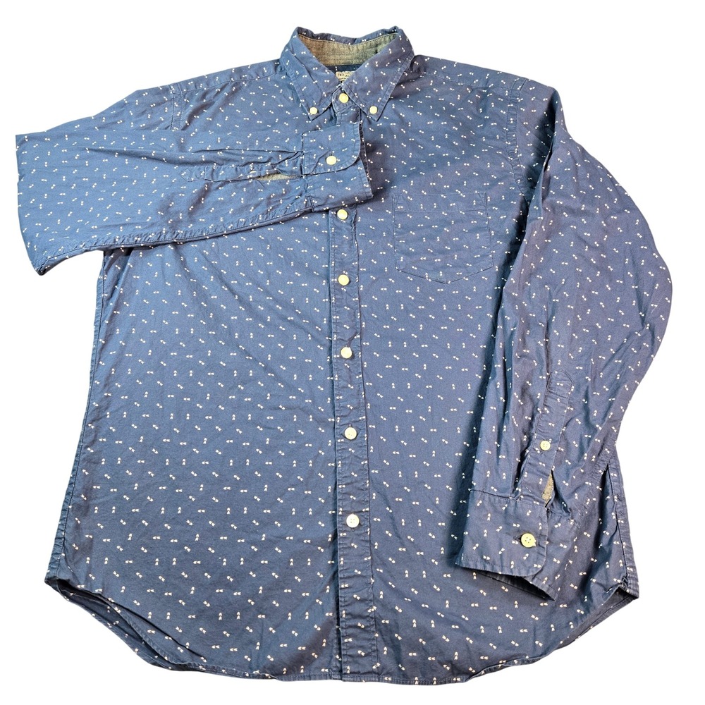 J.Crew Men's Navy Blue Geometric Print Cotton Button Down Shirt Size Medium